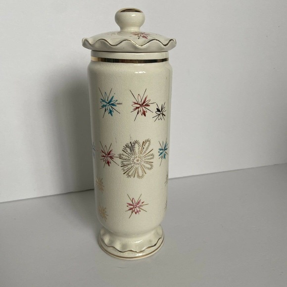 VTG Royal Sealy Atomic Starburst MCM Apothecary Vanity Jar 9" Tall Ivory Crazing - Picture 3 of 12